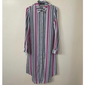 Appleline Black and Pink Ecru Striped Collar Viscose Button Down Tunic (size:36)